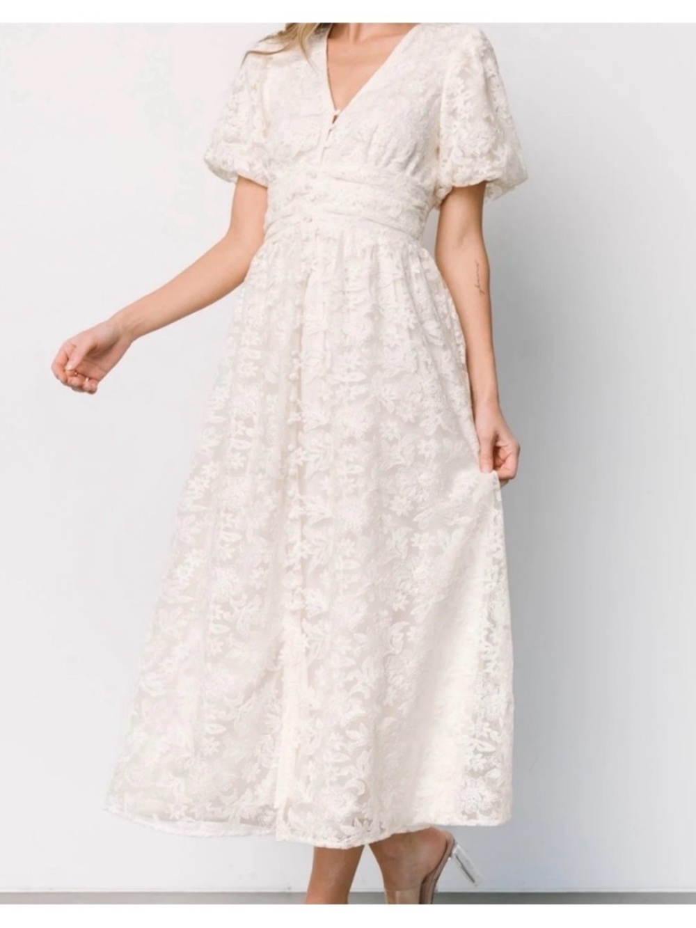 Baltic Born Edwina Cream Lace V-Neck Maxi Dress